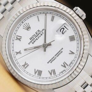 Sale! Rolex Men's White Roman 18kt Gold Watch